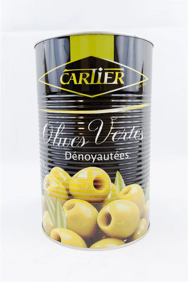 Green pitted olives, catering tin (5/1), calibre 22/25